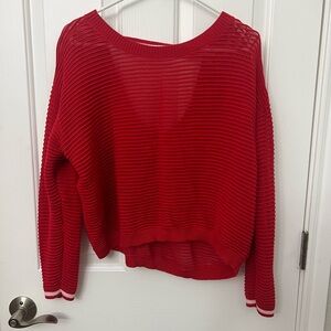 Anthropologie Red Crew Neck Sweater Vibrant Knit